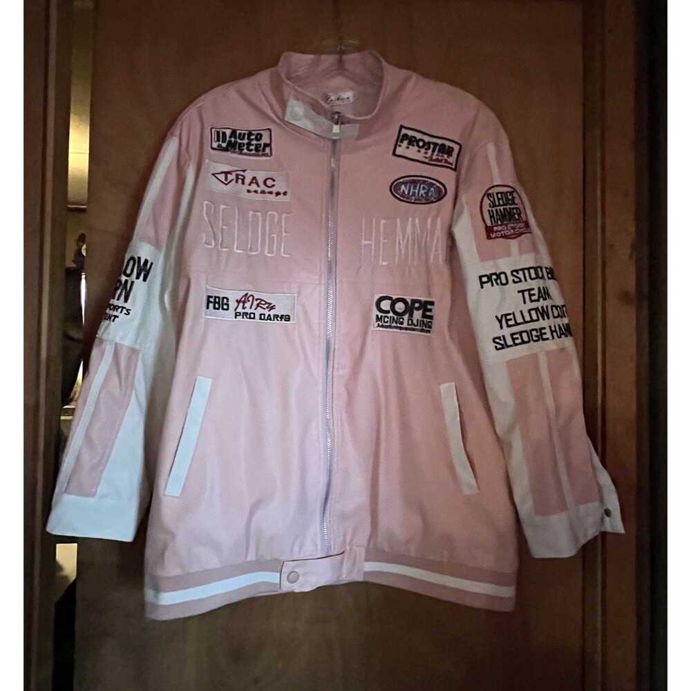 New with Tag Hanyishan Pink Racing Jacket Stitched Letter Embroidered Size 3/Lg